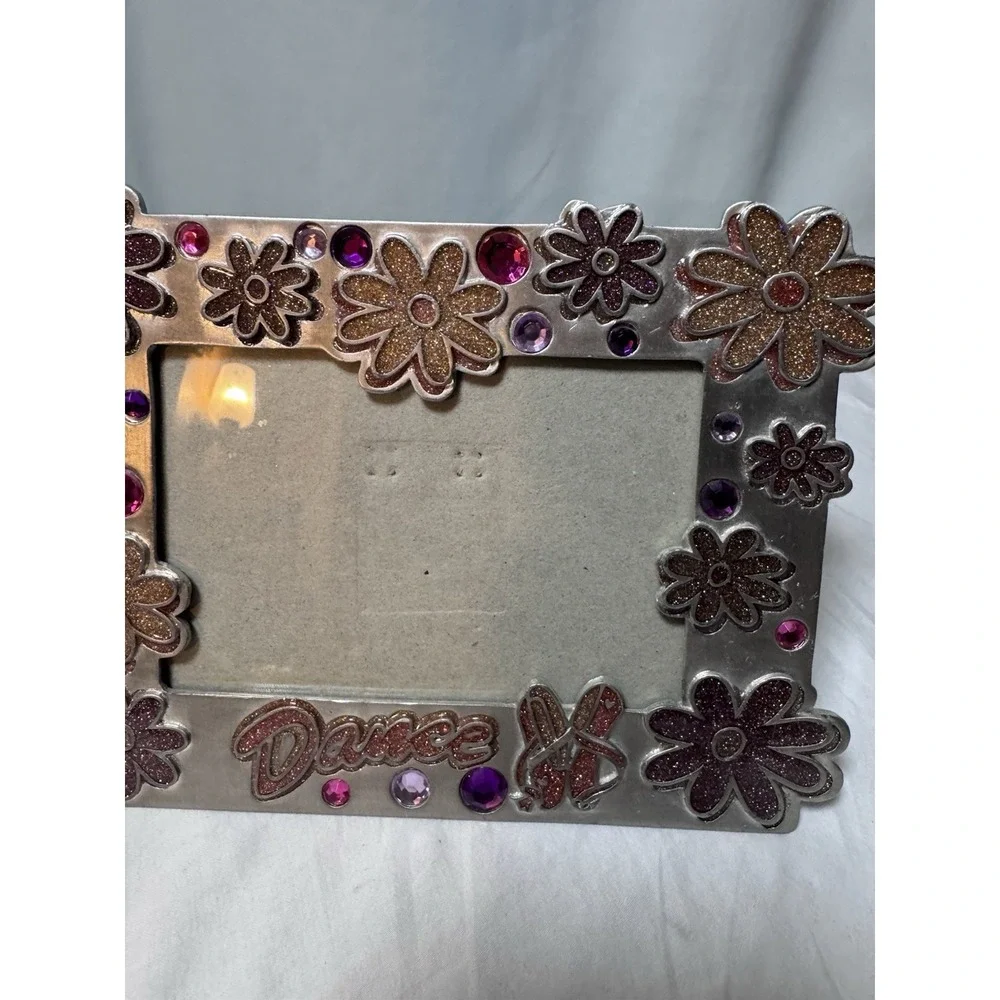 Vtg Y2K Claire's Metal Enamel Picture Frame Girls Flower Gems Pink Purple Dance